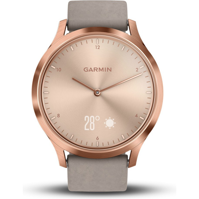 Часы GARMIN VIVOMOVE HR розовое золото с бежевым кожаным ремешком 010-01850-09